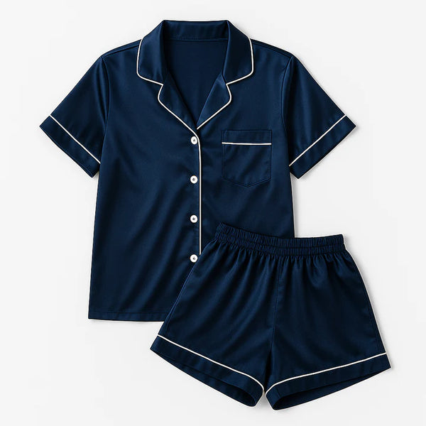 Ensemble pyjama en soie – Bleu marine
