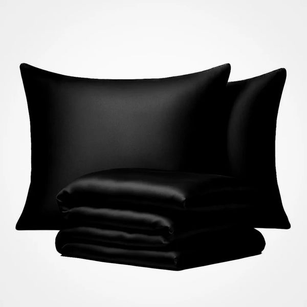 Parure de couette en soie haut de gamme - Noir