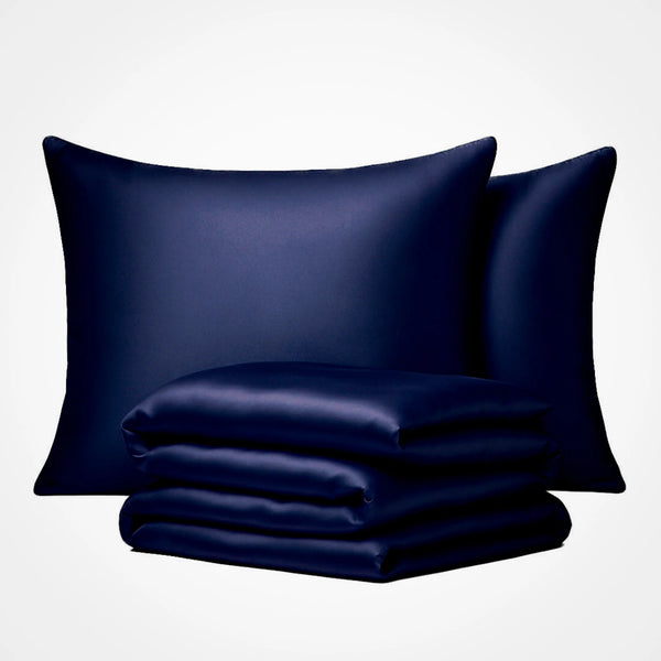 Parure de couette en soie haut de gamme - Bleu marine