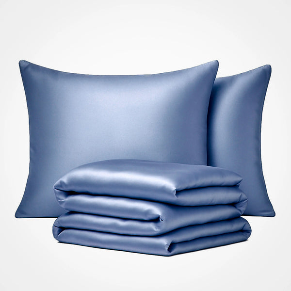 Parure de couette en soie haut de gamme - Bleu