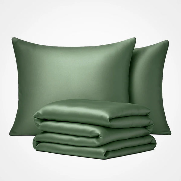 Parure de couette en soie haut de gamme - Vert olive